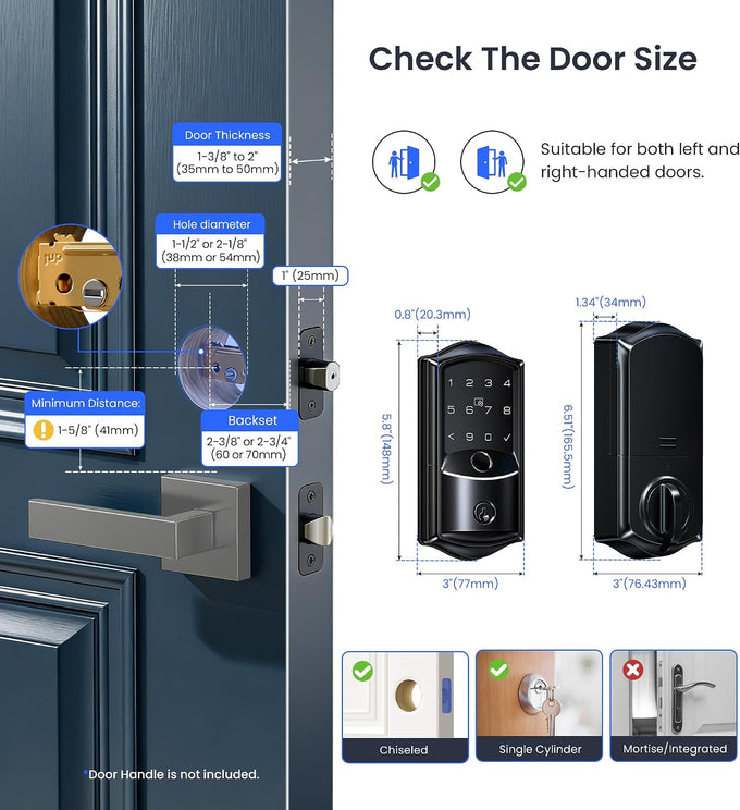 Veise VE027 WiFi Smart Lock Fingerprint Keyless Entry Deadbolt Matte Black