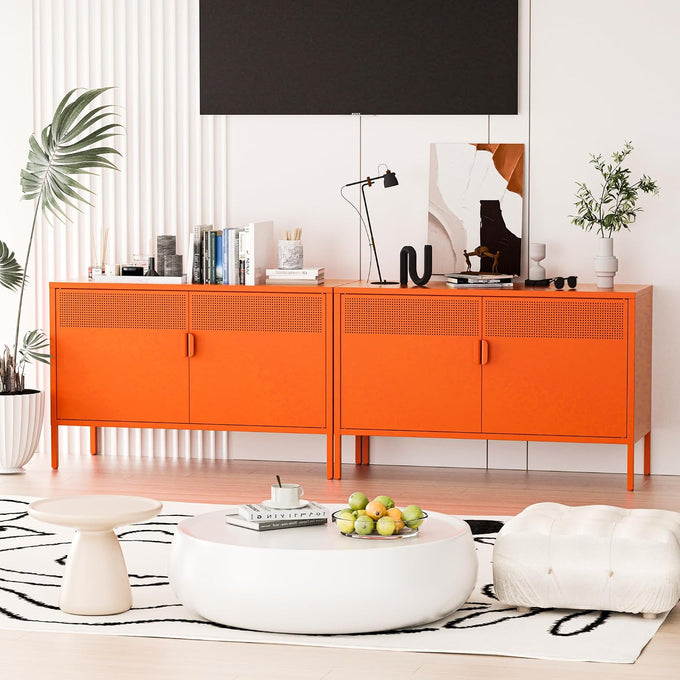 Washsemba 2 Door Accent Cabinet,Orange Metal Storage Cabinet with Adjustable Shelf,2-Tier Shelf,Multipurpose Metal Locker Storage for Office Home,Music Studio (Orange)