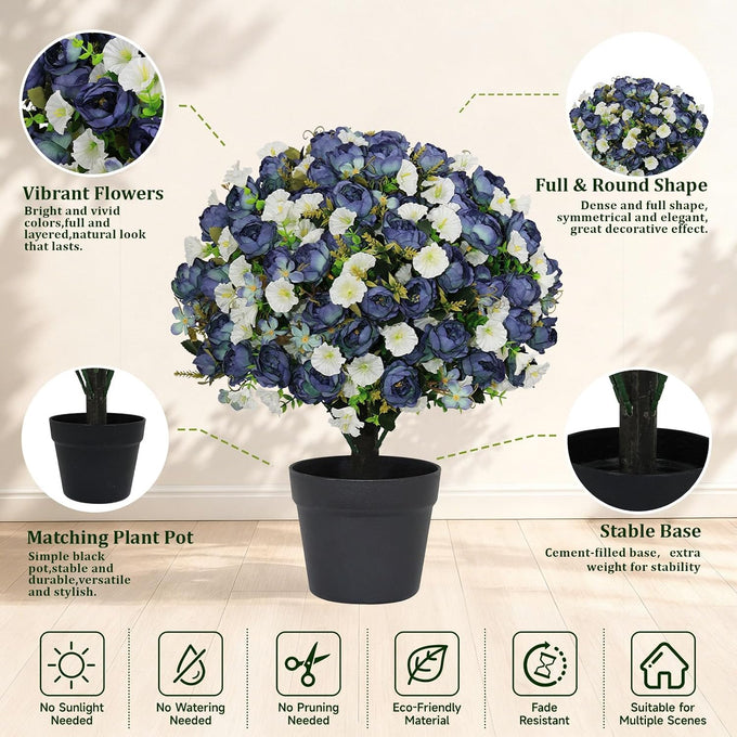 24" Artificial Peony Flowers Topiary Ball, Faux Outdoor Plants