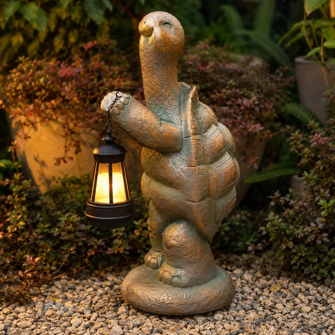 Large 17-In Solar Turtle Garden Statue with Lantern for Outdoor Yard Decor