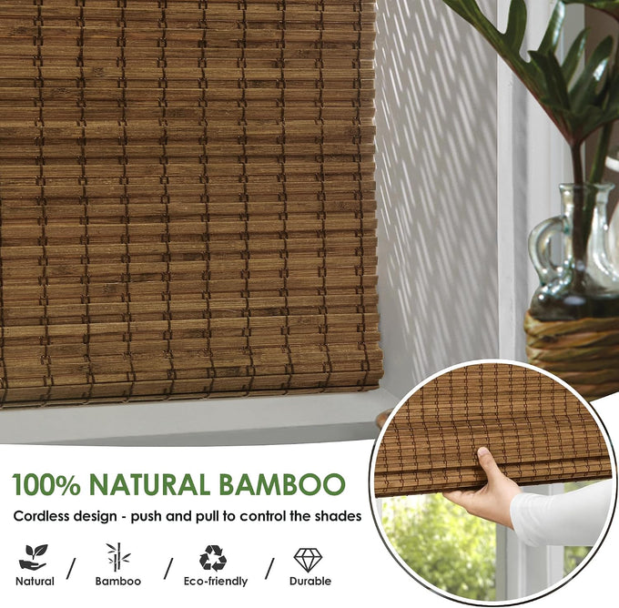 LazBlinds Cordless Bamboo Roman Shades, 34.5x48, Highfield Teak