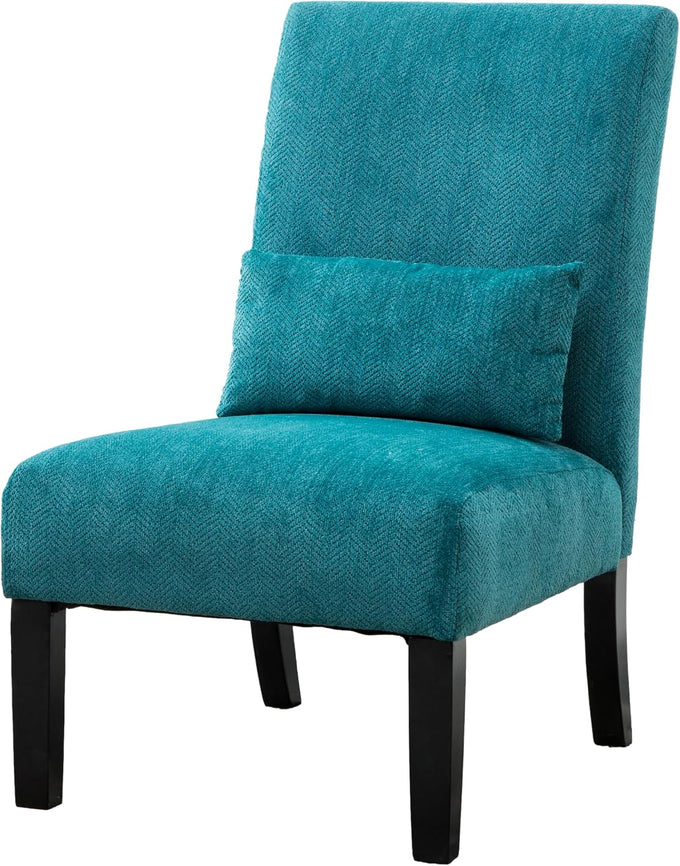 Roundhill Furniture Red Pisano Chenille Fabric Armless Contemporary Accent Chair with Matching Kidney Pillow