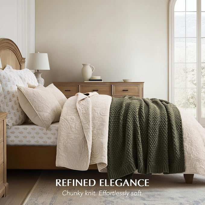 EVERGRACEHOME Chunky Chenille Knit Throw Blanket, 50 x 60, Olive Green