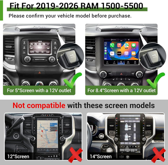 5" 8.4" Screen Phone Holder for 2019-2026 Dodge Ram 1500-3500 w/12V Outlet
