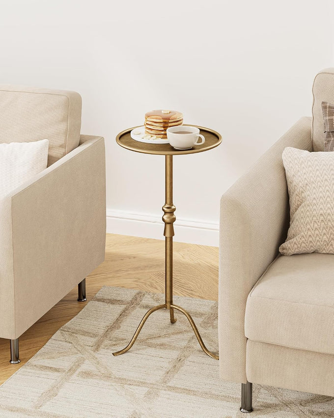 25.6" Vintage Round Pedestal End Table with Tray Top, Bronze
