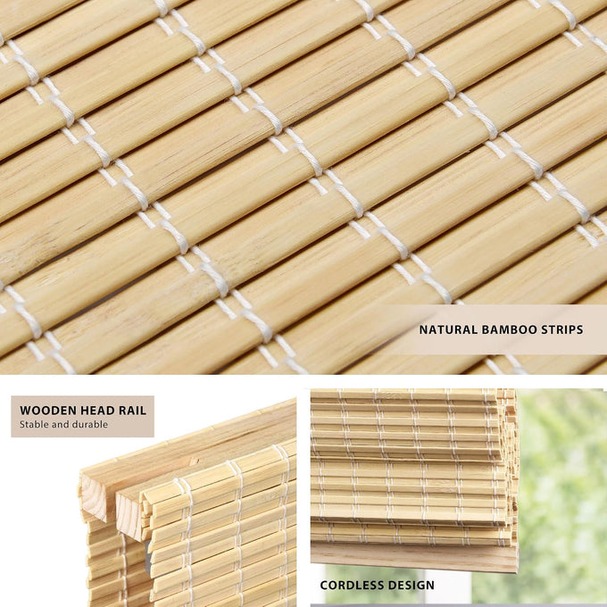LazBlinds No Drill Bamboo Roman Shades, 38x64, DP-Natural