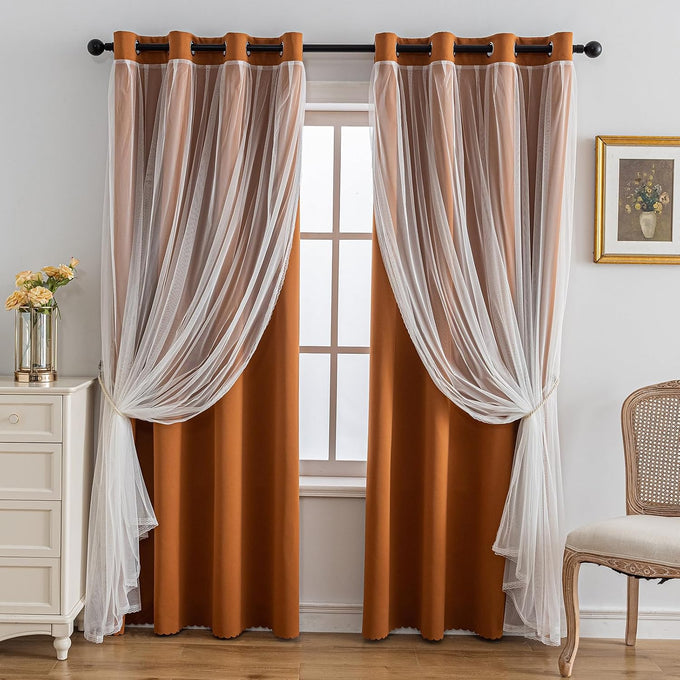 Anytime Double Layer Blackout Curtains 2 Panels，52Wx108L，Cream