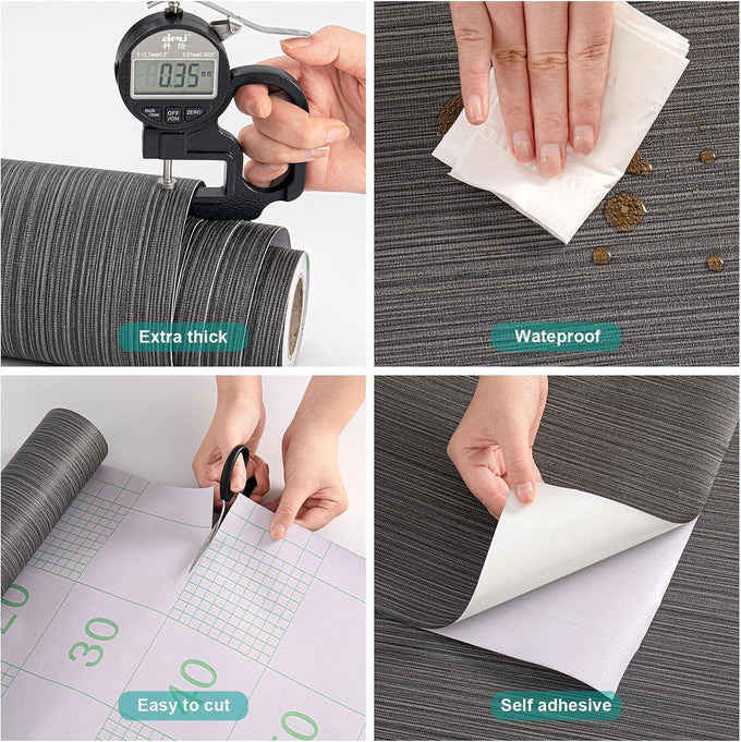 Black Grasscloth Self-Adhesive Wallpaper 23.6"x787"