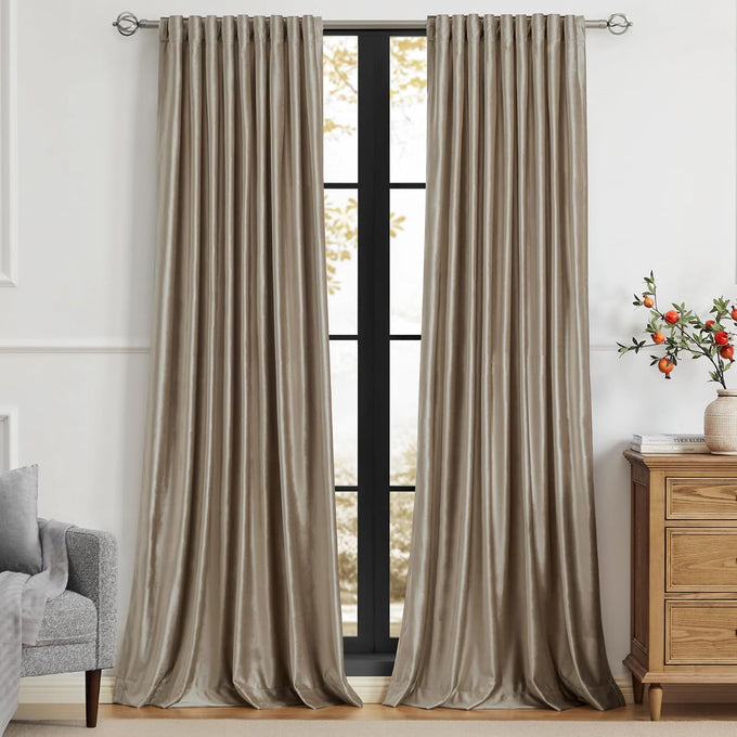 PRIMROSE Brown Velvet Curtains 108 inch Long for Living Room,Set of 2 Panels Blackout Rod Pocket Back Tab Window Treatment Room Darkening Heavy Decorative Curtains Drapes for Bedroom