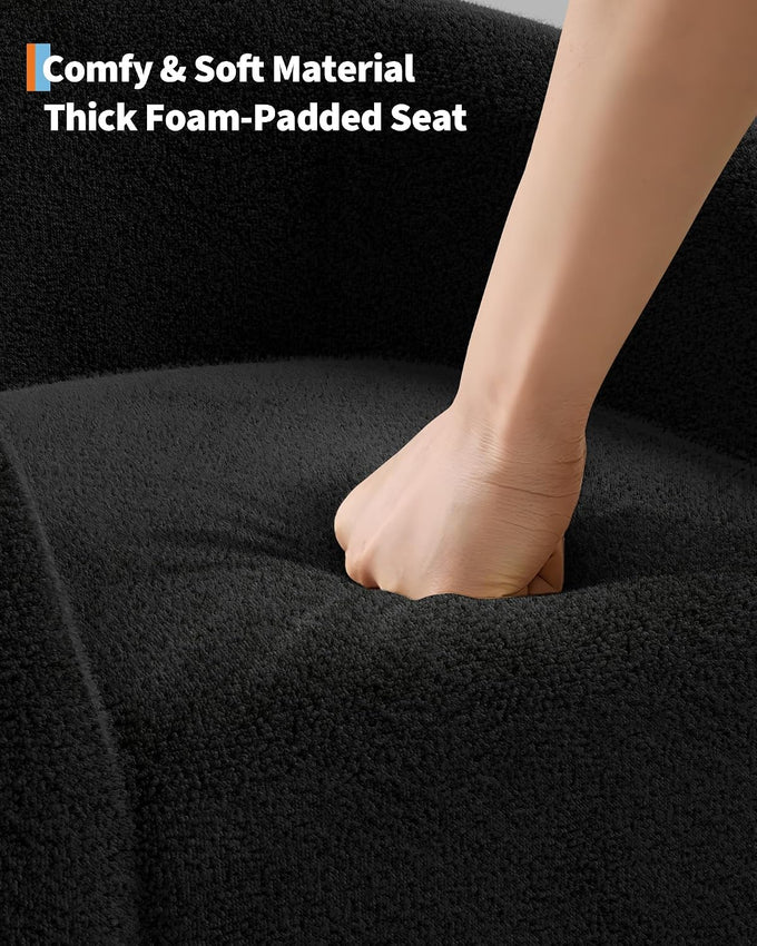 GarveeHome Accent Chair Living Room Chairs Barrel Boucle Chairs Comfy Armchairs for Bedroom Reading Room Reception Chairs(Black)
