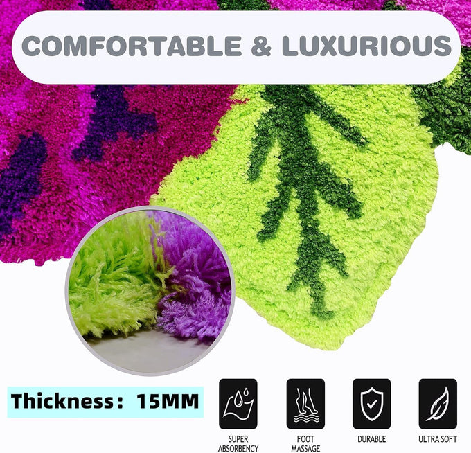 ABREEZE 4 Rose Rug Floor Runner Handmade Rug Purple Floral Mats Anti-Slip(Non-Slip) Modern Carpet Washable Floor Mats for Bedroom/Sofa/Bathroom (4 Roses Runner, Purple)