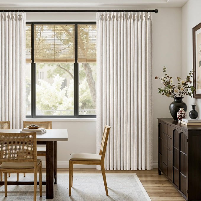MIULEE 102 Inches Long Pinch Pleated Thick Linen Curtains 2 Panels Natural