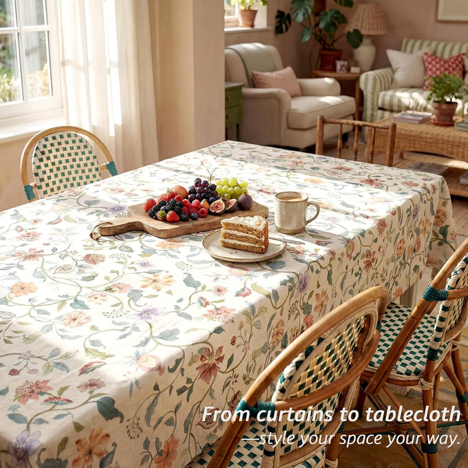 jinchan Beige Floral Linen Curtains 108 Inch Vintage Back Tab 2 Panels