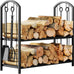 Fire Beauty Wrought Iron Firewood Log Rack with 4 Pcs Fireplace Tools Black