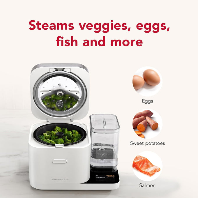 KitchenAid 8 Cup Grain and Rice Cooker, Integrated Scale, Porcelain White