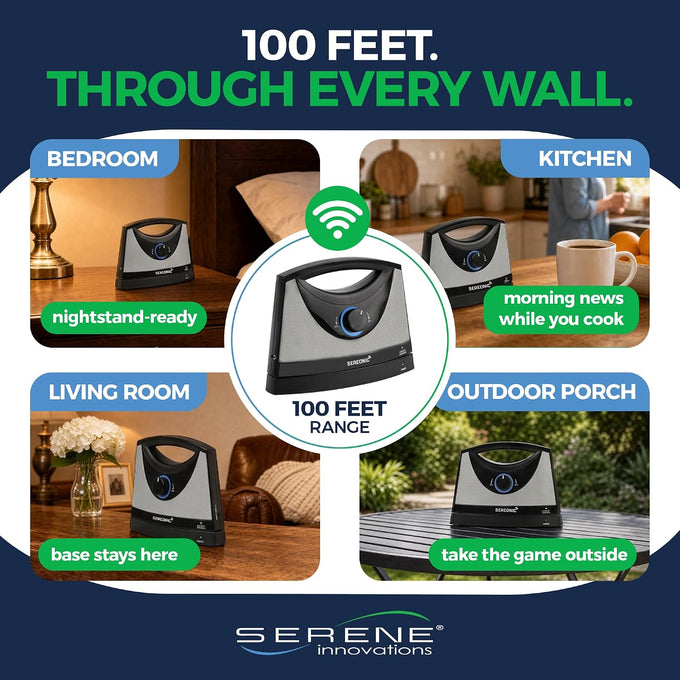 SEREONIC Portable Wireless Speakers for Smart TV - Ideal for TV Watching Without The Blaring Volume - Designed for Hard of Hearing, Elderly, and Seniors - 100ft Range