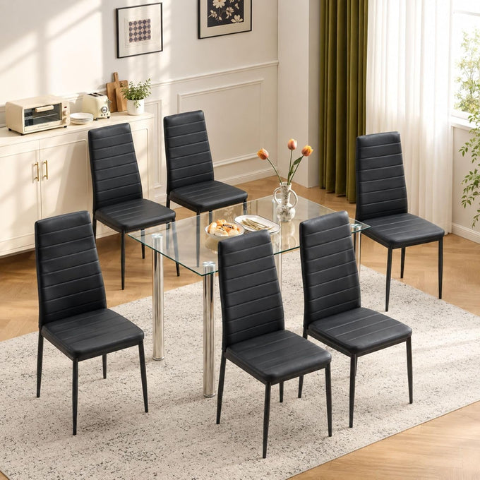 Karl home Dining Chairs Set of 4, PU Leather & High Back, Black