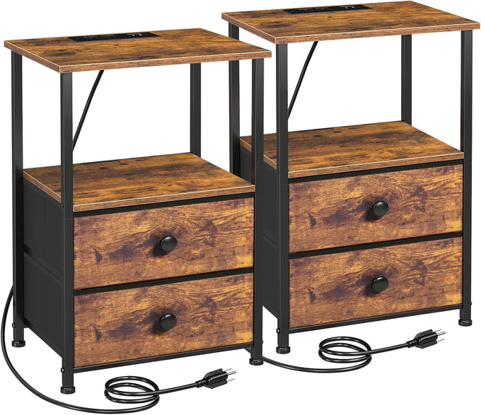 LOAKEKEL Nightstands Set of 2, Night Stand with Charging Station