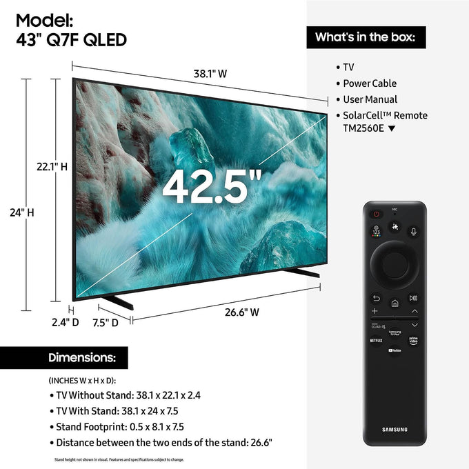 Samsung QN43Q7F 43 inch Class Q7F Series QLED 4K Vision AI Smart TV