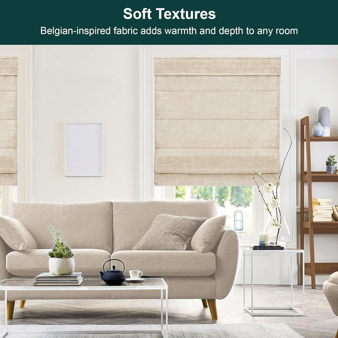 Chicology Cordless Roman Window Shade, Belgian Flax, 31"W x 64"H