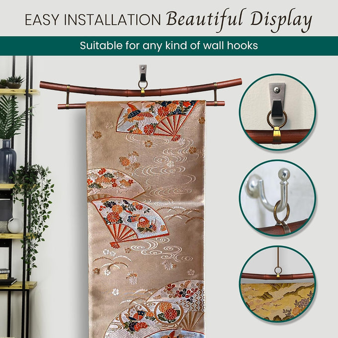 Smoked Bamboo Tapestry Holder – Rug Wall Hanger, Tapestry Wall Hanger, Obi Textile Hanger | Zen Pagoda Design | Fits 19”, 23”, 30”, 36” | Handmade Japanese Ikat & Kimono Display (fits 19 inch)
