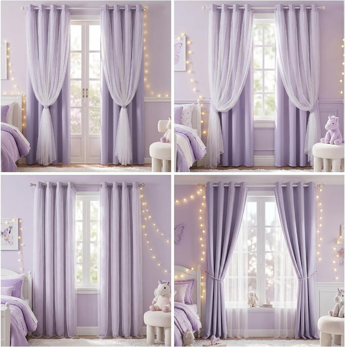 MYSKY HOME Lavender Curtains for Girls,Lilac Purple 52x90,2 Panels