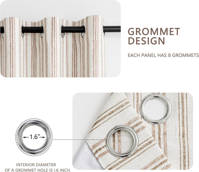 MYSKY HOME Taupe Striped Linen Curtains 100% Blackout 52Wx84L,2 Panels