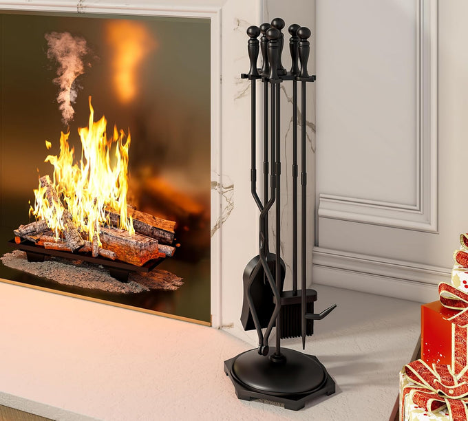 Fire Beauty 5Pcs Wrought Iron Fireplace Tools Indoor Outdoor Set