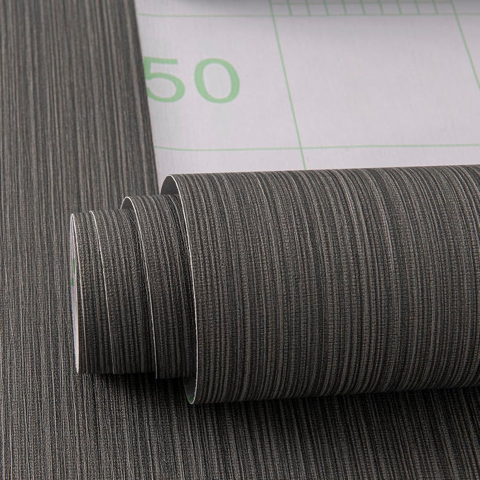 Black Grasscloth Self-Adhesive Wallpaper 23.6"x787"