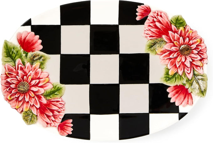 MACKENZIE-CHILDS Set of 2 Ceramic Trinket Dishes, Decorative Bowls and Jewelry Holders, Pink-and-White Rosy Heart