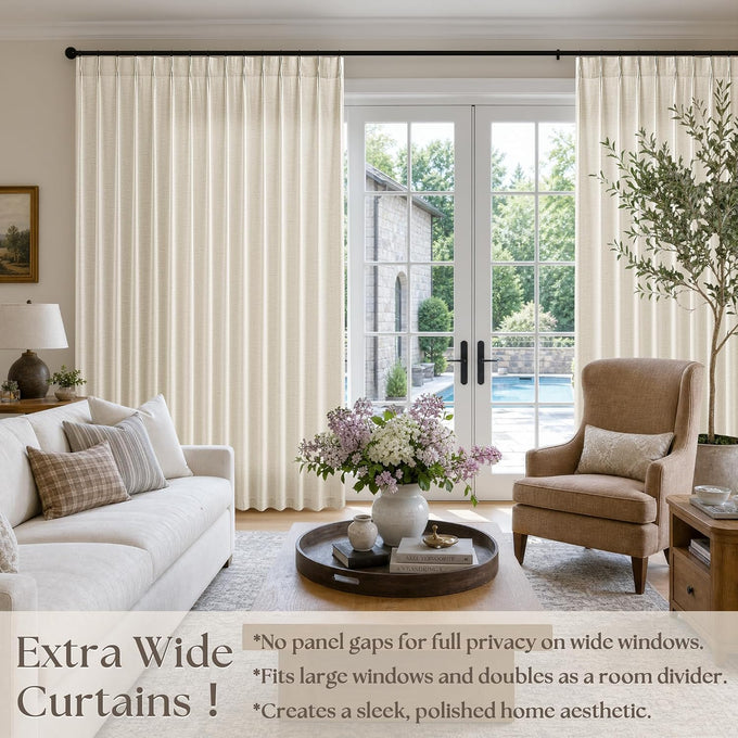 72 Inch Wide Curtains Extra Wide Pinch Pleated Thick Linen Drapes 72x102