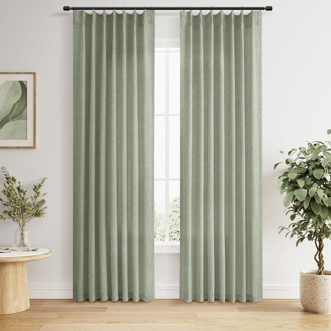 Guken Pinch Pleated Linen Curtains 98 Inches Long 2 Panels Set for Living Room Bedroom Natural Cream Farmhouse Modern Light Filtering Semi Sheer Pleat Drapes Back Tab Window Privacy Beige Ivory 40x98