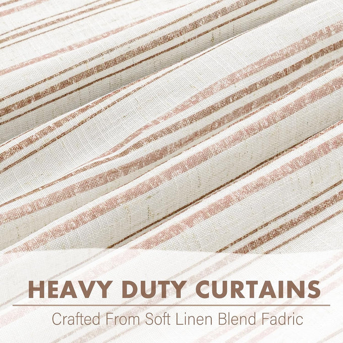 MYSKY HOME Taupe Striped Linen Curtains 100% Blackout 52Wx84L,2 Panels