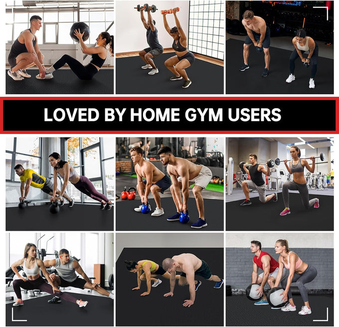 GymCope Large Exercise Mat for Home Workouts, 12x6/10x6/9x6/8x6/7x5/6x4 ft