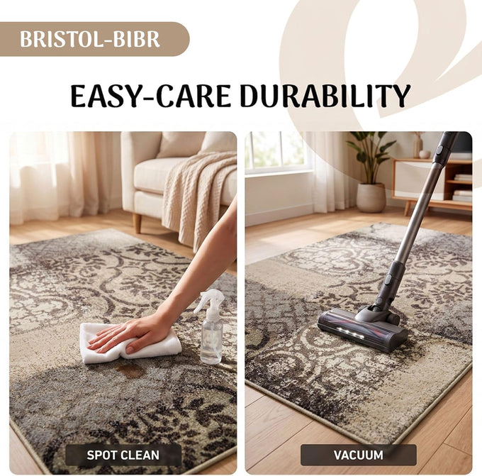 Superior Bristol Collection Area Rug, 8mm Pile Height with Jute Backing, Chic Geometric Damask Patchwork Design, Fashionable and Affordable Woven Rugs - 2'7" x 8' Runner, Beige & Brown