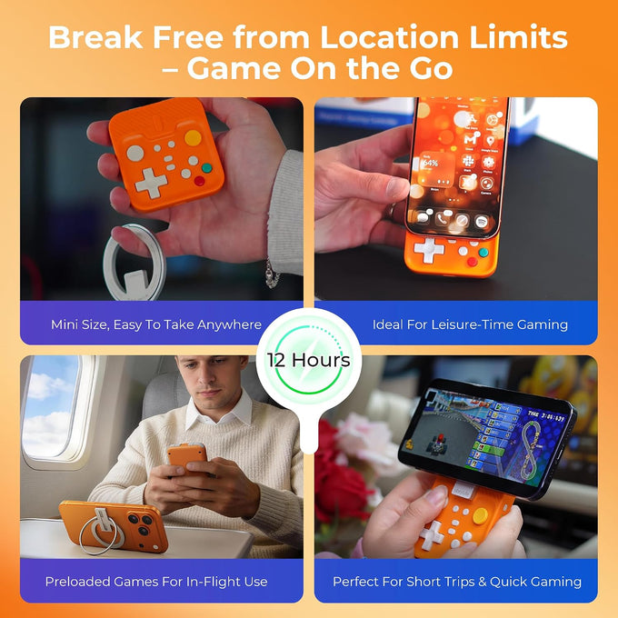 abxylute M4 Snap-On Mobile Gaming Controller for Android & iPhone, Switch 1&2, Portable Bluetooth Controller, Pocket-Sized Retro Arcade Phone Gamepad Kickstand, Dual Joystick Turbo Pro Gaming Magnetic (Orange)
