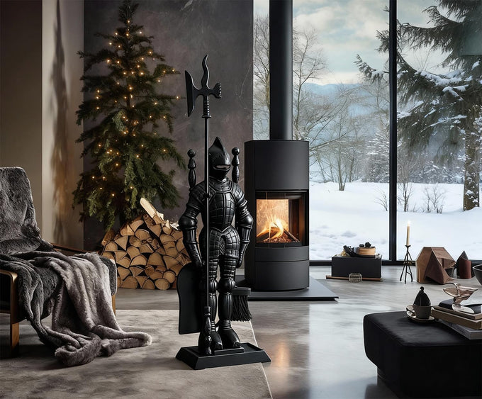 Lizh Metalwork Dark Knight Fireplace Tool Set,Black Cast Iron