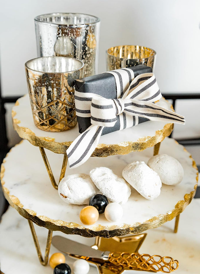 Mud Pie Marble and Gold Edge Riser Set, small 3" x 8" dia | large 4" x 10" dia