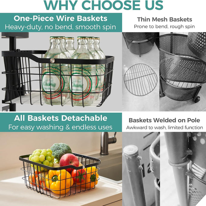 5 Tier Rotating Kitchen Storage Cart, Fruit Vegetable Potato Rack Stand