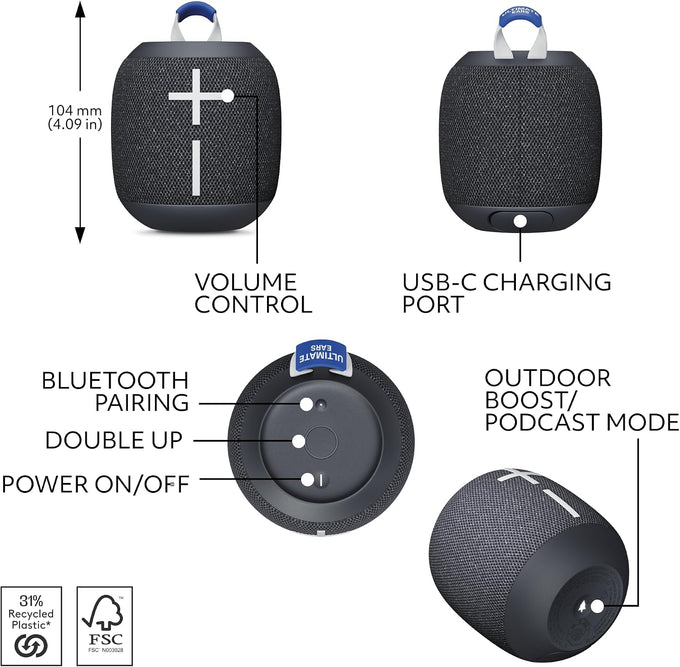 Ultimate Ears WONDERBOOM 4 Portable Waterproof Speaker - Black