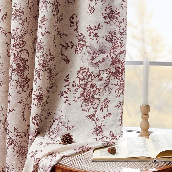 jinchan Floral Linen Blackout Curtains for Bedroom 90 Inches Long