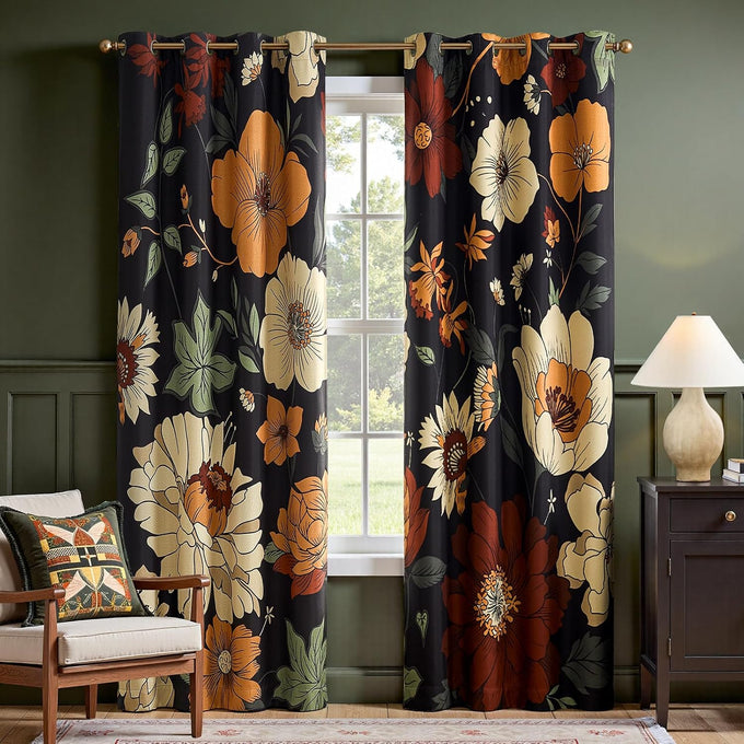 jinchan Beige Boho Floral Blackout Curtains 63 Inch Grommet 2 Panels