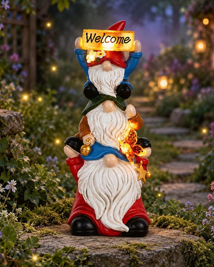 Nacome Solar Garden Gnome Statue: Funny Triple Stacked Figurine Decor