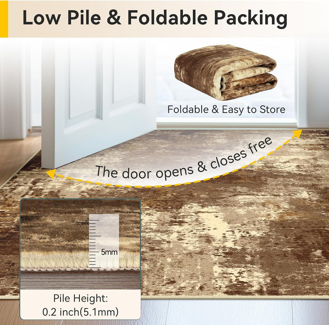 RELEANY Washable 5'x7' Abstract Area Rug for Living Room Brown Tan
