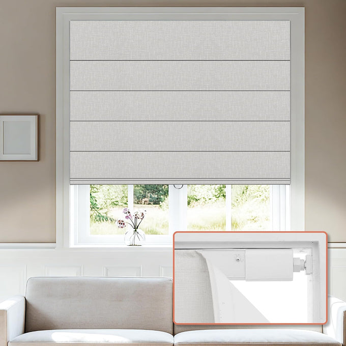 No Tools No Drill Blackout Roman Shades, White, 35" W × 39" H