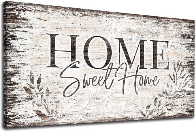 arteWOODS Home Sweet Home Wall Art Sign Large Dark Brown Farmhouse Wall Sign for Living Room Decoration Wooden Board Design Canvas Prints Modern Rustic Artwork Leaf Pictures Wall Decor 20" x 40"