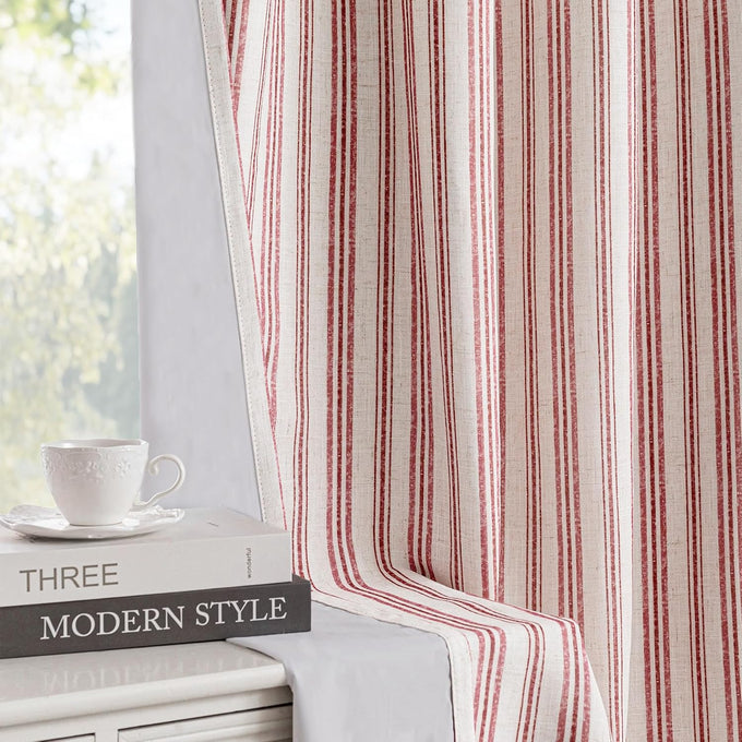MYSKY HOME Taupe Striped Linen Curtains 100% Blackout 52Wx84L,2 Panels