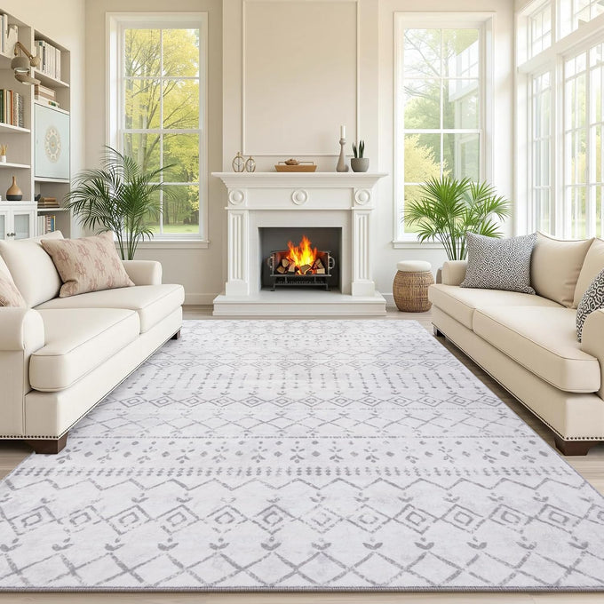 Carvapet Washable 6x9 Moroccan Boho Area Rug Gray Carpet