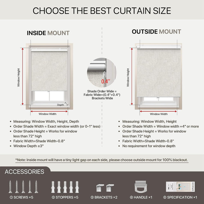 GENIMO Cordless Blackout Roller Shades, 53" W X 72" H, Ivory White