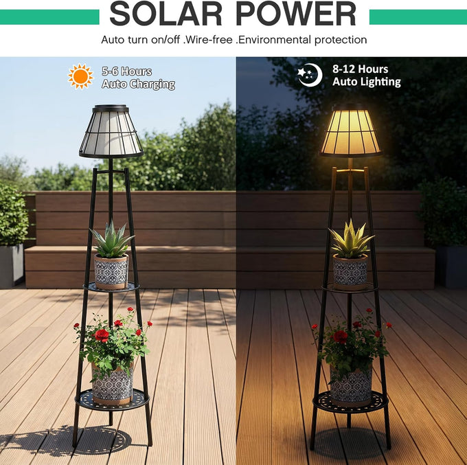 2 Pack Solar Lights with Plant Stands, 45.4'' Waterproof Outdoor Metal Solar Floor Lamps for Patio Deck Yard Pathway Porch Garden